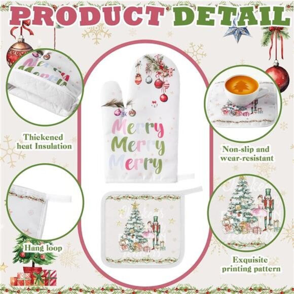 10 Pcs Winter Oven Mitts Pot Holders Kitchen Rug and Towel Set Absorbent Towels - Picture 4 of 7